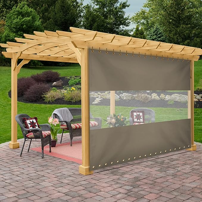 Covers & all Outdoor Clear Panel Curtain, 12 oz Vinyl Outdor Curtains for Patio, Waterproof & Weather Resistant Tarp with Brass Grommets for Pergola, Porch, Gazebos, Balcony (10’ H x 7’ W Feet, Beige)