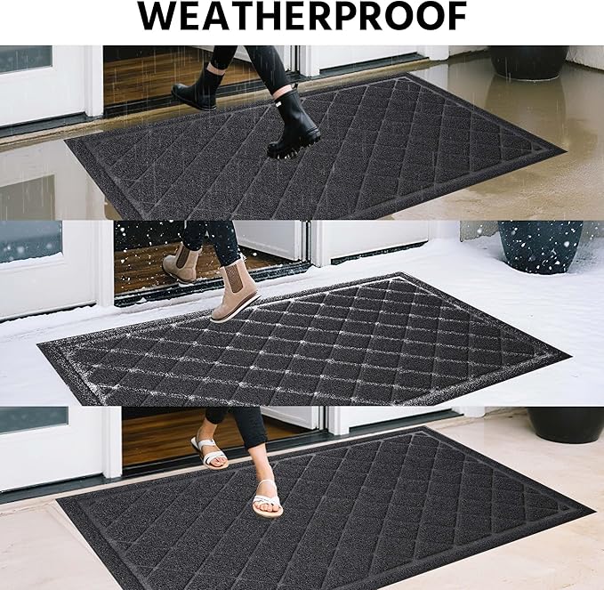 Front Door Mat Indoor Outdoor Entrance, 36" x 60" All-Season Heavy Duty Waterproof Doormat, Non-Slip Absorbent Entryway Mat, Easy to Clean, Low Profile Commercial Floor Mat for Indoor Outdoor