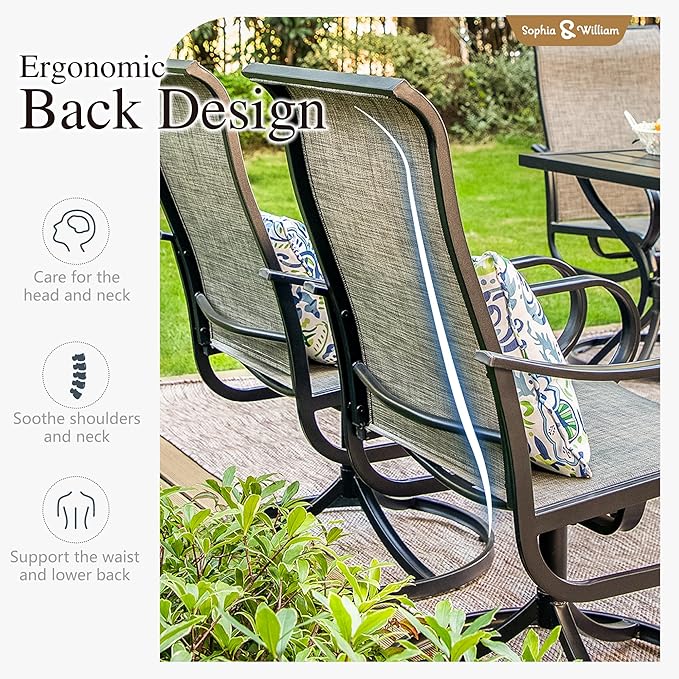 Sophia & William Outdoor Dining Set Patio Dining Set for 4 Outdoor Table and Chairs 5 Pieces with Swivel Patio Chairs 37"x 37" Metal Table for Garden Pool All Weather Brown