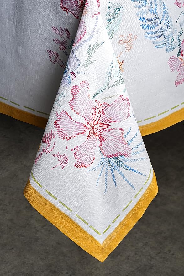 Maison d' Hermine Table Cloth Square Table 100% Cotton 54 x 54 Inches Tablecloth Reusable Decorative for Dining Room, Farmhouse, Home, Party, Festive & Wedding Spring Summer - Paradise Island
