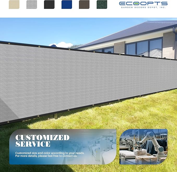 ECOOPTS 4'x296' Privacy Fence Screen Windscreen with Copper Grommets, Fit for Commercial Fence and Residential Garden Outdoor 90% UV Blockage, Cable Zip Ties Included (Gray)