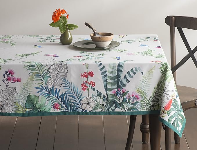 Maison d' Hermine Table Cloth Rectangle Table 100% Cotton 70 x 108 Inches Tablecloth Reusable Decorative for Dining Room, Farmhouse, Home, Party, Festive & Wedding Spring Summer - Tropiques
