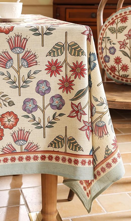 French Linen Extra Long Rectangle Tablecloth,Vintage Colorful Multiple Prints Soft and Durable Tablecloths,Decor Table Cover for Kitchen,Dining,Thanksgiving,Christmas,63"*110"-Lohi