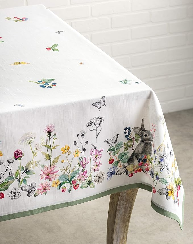 Maison d' Hermine Table Cloth Rectangle Table 100% Cotton 60 x 108 Inches Tablecloth Reusable Decorative for Dining Room, Farmhouse, Home, Party, Festive & Wedding Spring Summer - Printemps