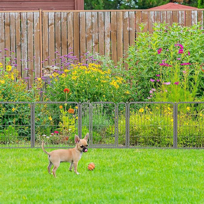 FXW Garden Fence Outdoor for The Yard – 24in(H) x 88.8ft(L) Heavy Duty Metal Animal Barrier for Dog and Rabbit, Decorative Dog Fence, 48 Panels, Silver
