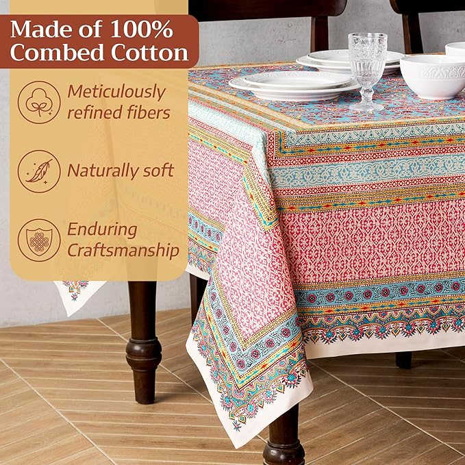 Maison d' Hermine Premium Table Cloth Rectangle Table 100% Combed Cotton 108 x 70 Inches Tablecloth Reusable Decorative for Dining Room, Farmhouse, Home, Party, Festive & Wedding - Lauris