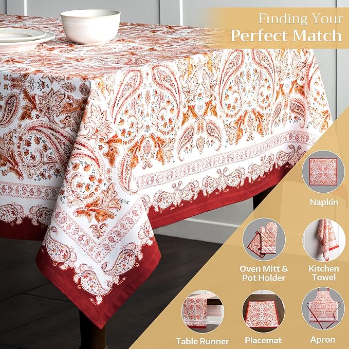 Maison d' Hermine Table Cloth Rectangle Table 100% Cotton 60 x 120 Inches Fall Tablecloth Reusable Everyday Use for Thanksgiving Christmas Decorations Dining Farmhouse Party (Orient)