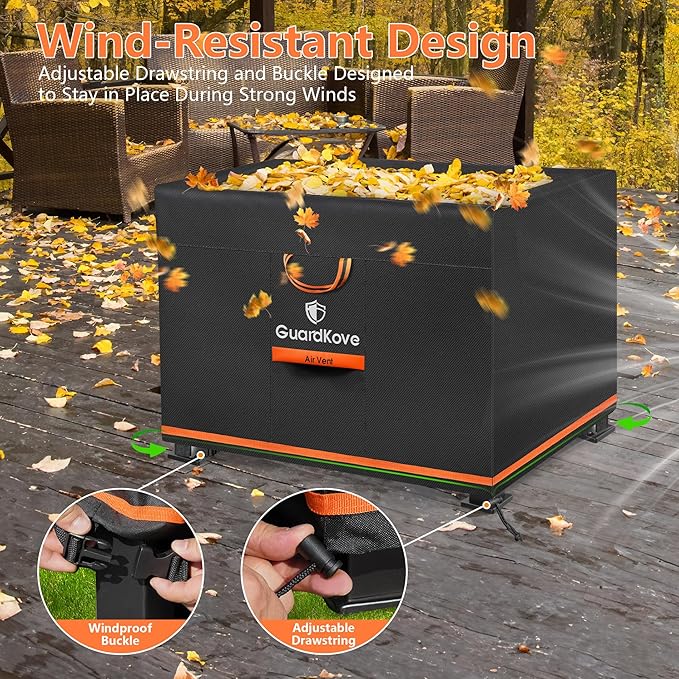 [Upgraded 1000D Heavy Duty Fabric] 28” Fire Pit Cover Square for 25”- 28” Fire Pit/Table, Waterproof Tear & Fade Resistant Firepit Cover with Buckle, Air Vents, Drawstring (28”L x 28”W x 24”H, Black)