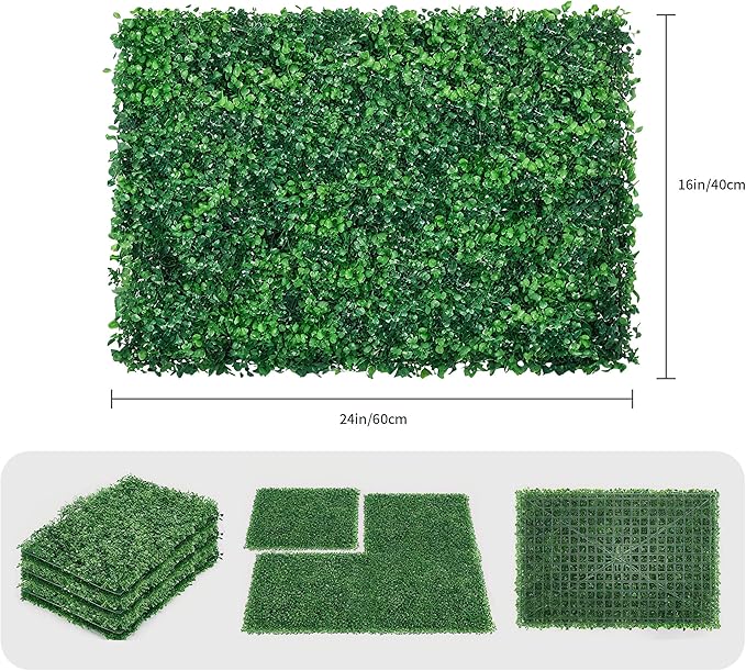 12PCS 24x16 Artificial Grass Wall Panels - Boxwood Privacy Screen UV Protected Waterproof Indoor Outdoor Garden Fence Backyard