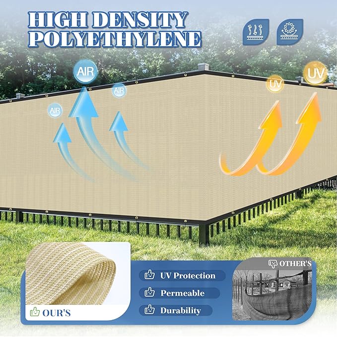ECOOPTS 8'x298' Privacy Fence Screen Windscreen with Copper Grommets, Fit for Commercial Fence and Residential Garden Outdoor 90% UV Blockage, Cable Zip Ties Included (Beige)