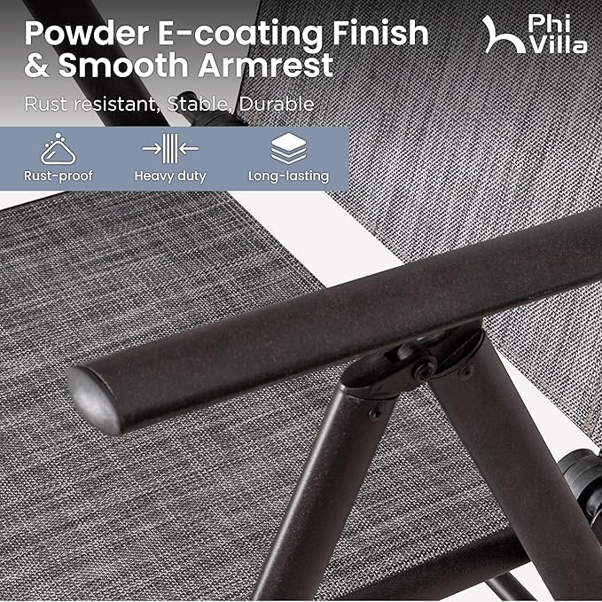 PHI VILLA Patio Dining Set for 6, Outdoor Dining Table and Chairs Furniture Set with Adjustable Foldable Patio Dining Chairs (Gray) & Metal Steel Table for Garden