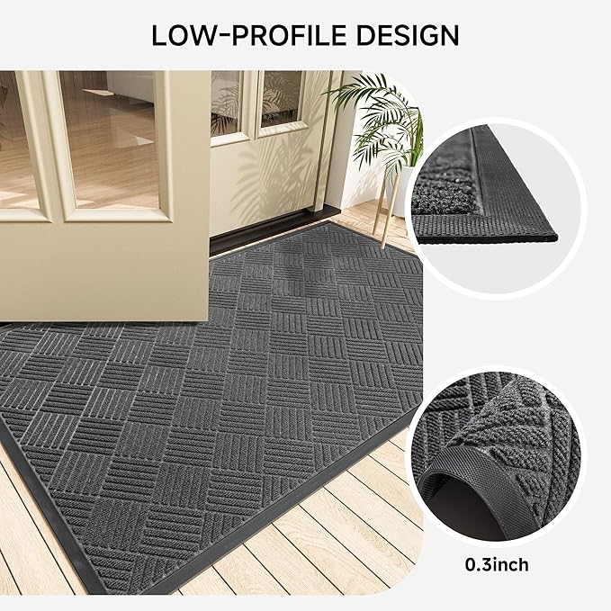 Front Door Mat, Heavy Duty Indoor Outdoor Doormat, 72" x 48" Low Profile Outdoor Mats for Home Entrance, Stain and Fade Resistant Welcome Mat Ideal for High Traffic Area, Diamond Grey