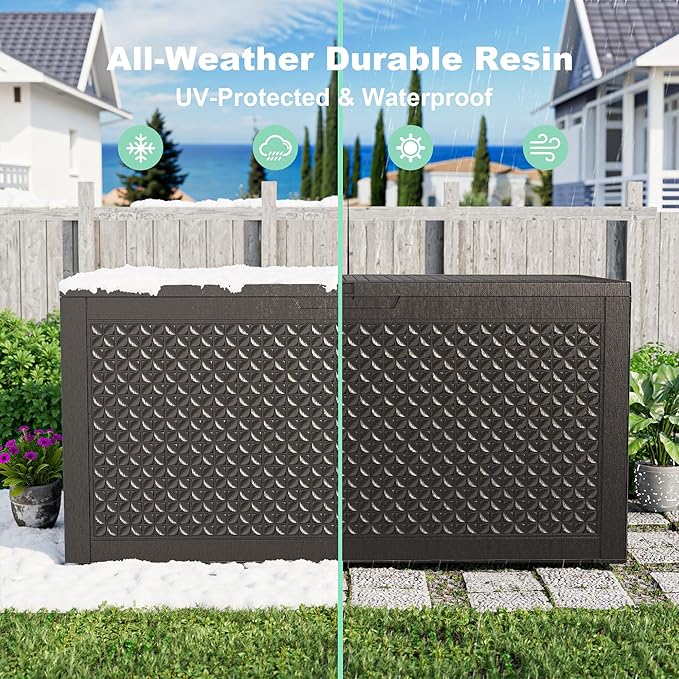 New 100 Gallon Outdoor Storage Box – Resin Deck Box with Lockable Lid, Waterproof Patio Furniture Storage for Tools, Garden & Yard Organization (Black)