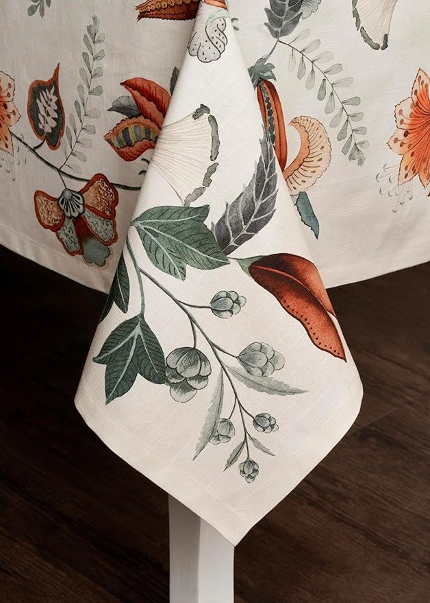 Maison d' Hermine Table Cloth Rectangle Table 100% Cotton 70 x 90 Inches Fall Tablecloth Reusable Everyday Use for Thanksgiving Christmas Decorations Dining Farmhouse Party (Dalida)