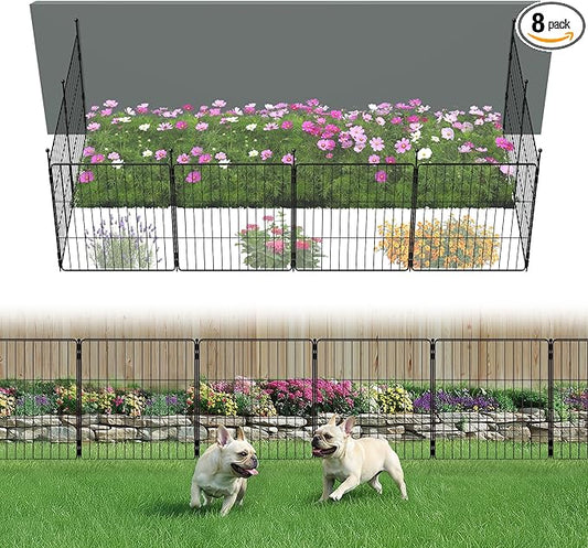 FXW Decorative Garden Fence for Yard - 24in(H) x 14.8ft(L) 8 Panels - Metal Fencing Panels - Animal Barrier Border for Dogs & Rabbits, Flower & Plant Edging
