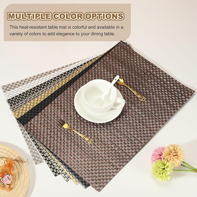 uxcell Faux Linen Placemats, 12x18 Inch Heat Resistant Place Mats Machine Washable Non-Slip Cloth Placemats for Dining Table Kitchen Indoor Outdoor Home Decoration(Green,4Pcs)