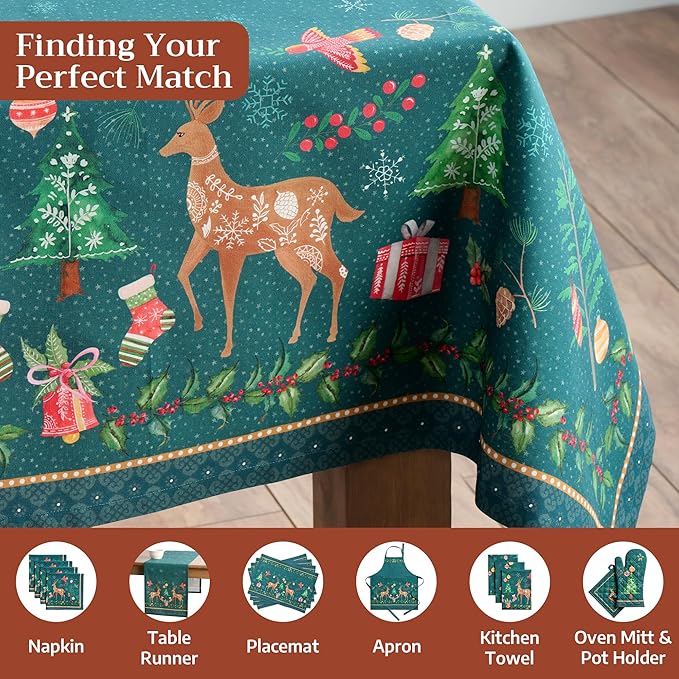 Maison d' Hermine Table Cloth Square Table 100% Cotton 54 x 54 Inches Fall Tablecloth Reusable Everyday Use for Thanksgiving Christmas Decorations Dining Farmhouse Party (Hygge Christmas)