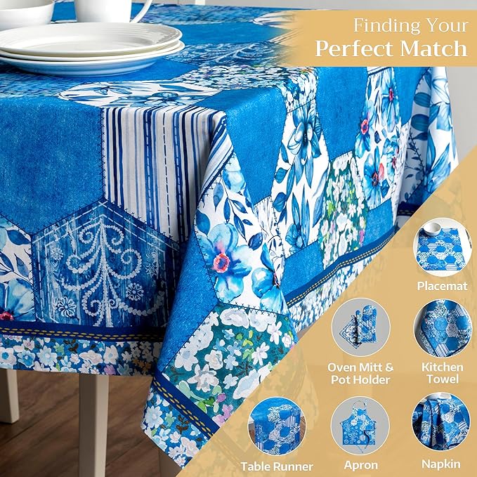 Maison d' Hermine Table Cloth Square Table 100% Cotton 60 x 60 Inches Tablecloth Reusable Decorative Everyday Use for Dining Room, Farmhouse, Home Party, Festive & Wedding Spring Summer - Summer Blues