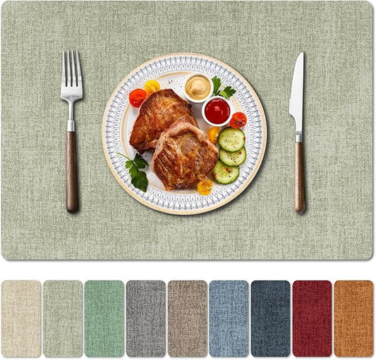 Faux Leather Heat Resistant Spring Placemats Set of 4 – Waterproof Oilproof Wipeable Dining PU Place Mat Easy Clean Table Mats for Kitchen/Dining/Party/Holiday, Grass Green