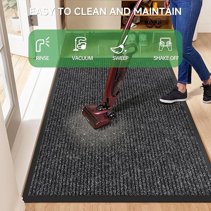 Front Door Mat, Heavy Duty Indoor Outdoor Doormat for Entryway, 72" x 48" Low Profile Outdoor Mats for Home Entrance, Stain and Fade Resistant Welcome Mat for High Traffic Area, Black