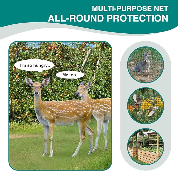 FRUITEAM Deer Fence Netting, 8FT x 100FT Heavy Duty Black PP Coated, Garden Protection Barrier, 0.7"x0.7" 70gr/sqm Mesh, Long-Lasting Yard Garden Fencing Roll