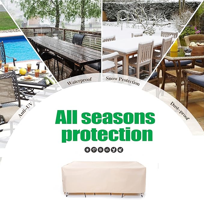 F&J Outdoors Patio Furniture Covers, Waterproof UV Resistant for Table & Chairs Set, Beige, 86"x44"
