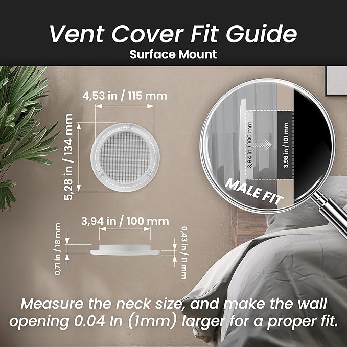 Repa Market 4 Inch (Opening) White Round Air Vent Cover - Pack of 10 Plastic Fresh Air Intake Vent - Grill Cover with Nylon Mesh Screen - Wall or Ceiling HVAC Return Air Register - Modern Soffit Vents