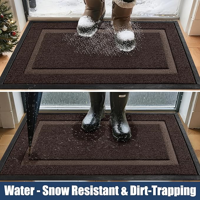 Front Door Mat Outside Entrance Indoor Doormat, 31" x 20" Outdoor Mats for Patio Waterproof, Outdoor Door Mats for Outside Entry, Indoor Rugs for Entryway, Sturdy Natural Rubber Entry Mat, Brown