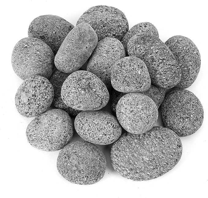 Skyflame Black Natural Tumbled Stones Round Lava Rock Pebbles for Indoor Outdoor Gas Fire Pit | Fireplaces | Garden Landscaping Decoration | Cultivation of Potted Plants | 10 Pounds | 2-3 Inch Size