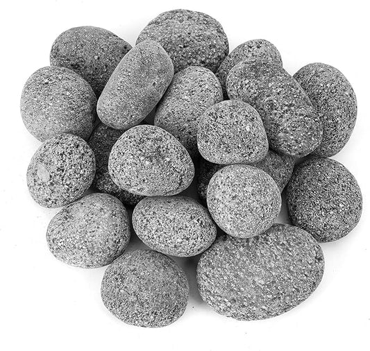 Skyflame Black Natural Tumbled Stones Round Lava Rock Pebbles for Indoor Outdoor Gas Fire Pit | Fireplaces | Garden Landscaping Decoration | Cultivation of Potted Plants | 10 Pounds | 2-3 Inch Size