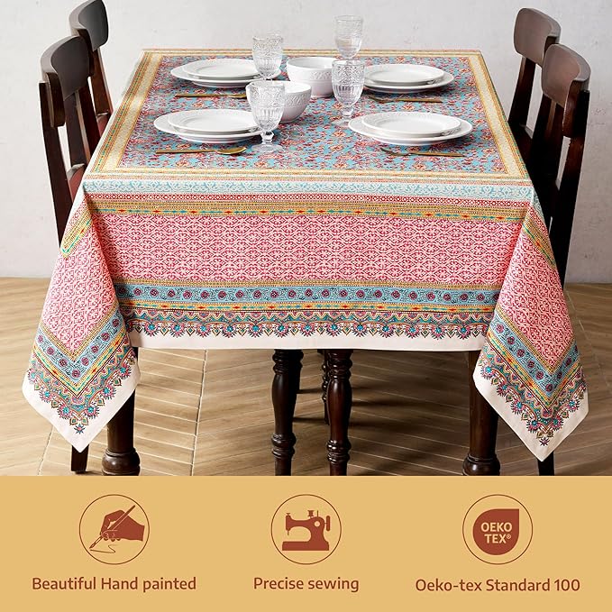 Maison d' Hermine Premium Table Cloth Rectangle Table 100% Combed Cotton 90 x 70 Inches Tablecloth Reusable Decorative for Dining Room, Farmhouse, Home, Party, Festive & Wedding - Lauris