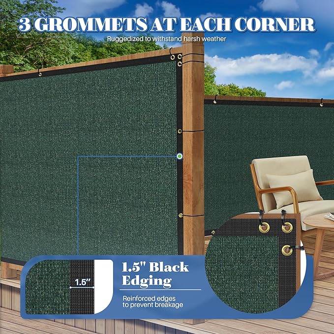 ECOOPTS 4'x137' Privacy Fence Screen Windscreen with Copper Grommets, Fit for Commercial Fence and Residential Garden Outdoor 90% UV Blockage, Cable Zip Ties Included (Green)
