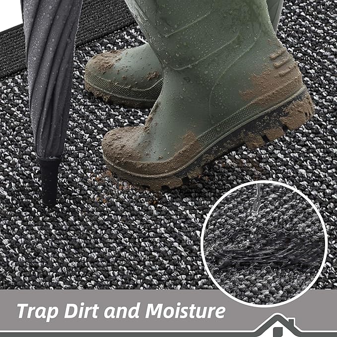 BEQHAUSE Indoor Door Mat 20" x 32", Dirt Trapper Door Mats Non-Slip Entryway Rugs Washable, Resist Dirt Absorbent Welcome Mat, Low Profile Floor Mats for Front Back Door and Entryway, Charcoal