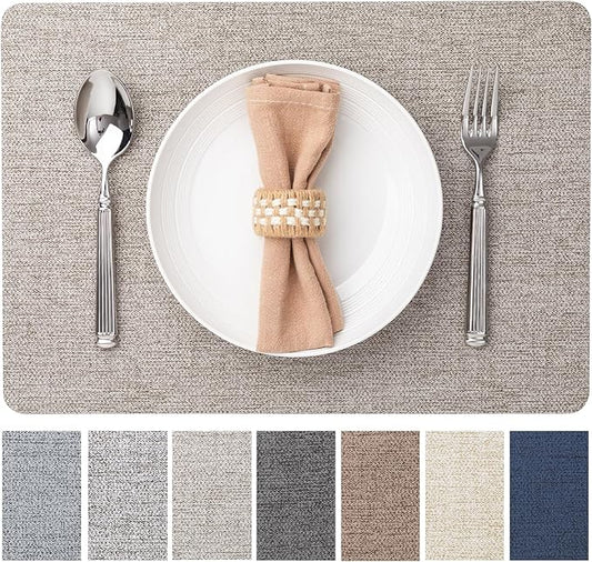 Faux Leather Placemats Set of 12 Vinyl Washable Wipeable Table Mats for Kitchen Dining Table Heat Resistant Waterproof Modern Indoor/Outdoor Placemats Non-Slip Easy Clean Place Mats (Mix Gray)