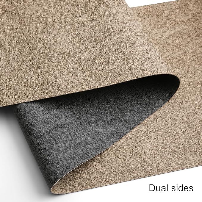 Table Runners 55 Inches Long, Dual-Sided Faux Leather Farmhouse Table Runner Waterproof Heat Resistant Non-Slip for Living Room Party Home Decor Holiday Decorations(Gray Beige, 12 x 55 Inch)