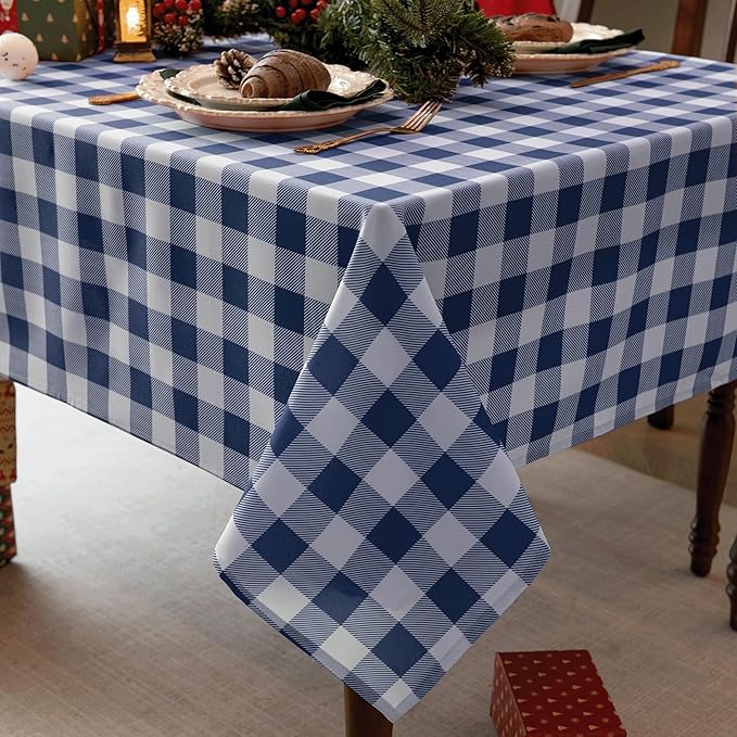 Waterproof Plaid Tablecloth Fabric - Oblong 52x70 Inch Classic Buffalo Tartan Table Cloth for Indoor/Outdoor Use - Washable Tabletop Cover for Dinner, BBQs, and Parties