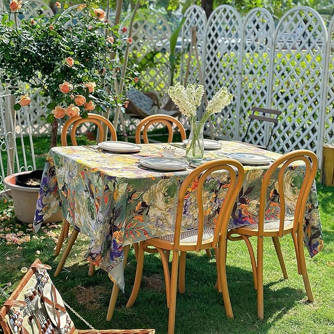 Rectangle Outdoor Tablecloth 84''x60'' - Waterproof Stain Resistant Washable Table Cloth, Durable Table Cover for Easter, Dining, Party, Picnic - Green