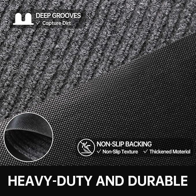 Front Door Mat, 2' x 4' Heavy Duty Indoor Outdoor Door Mat for Entryway, Commercial Door Mats Entrance, Low Profile Welcome Mats Non-Slip, Durable Rubber Backing Entry Mat for Patio, Home