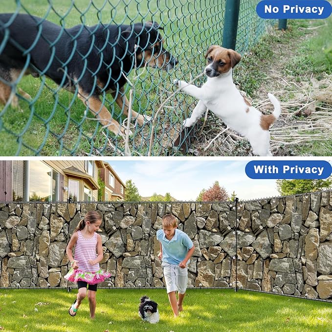 UPGRADE 4'x48'Customized PVC Privacy Fence Screen with Stone Wall Print – Outdoor Waterproof Patio Privacy Cover for Yard, Balcony, Garden Fence Decoration