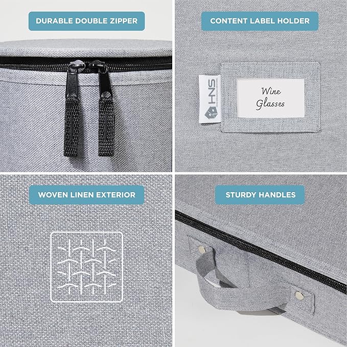 China Storage Hard Shell Containers 12-Piece Set Moving Boxes for Dinnerware, Glasses, Plates, Mugs and Saucers Sturdy Dish Organizer with Dividers for Seasonal Storage - Service for 12 - Grey