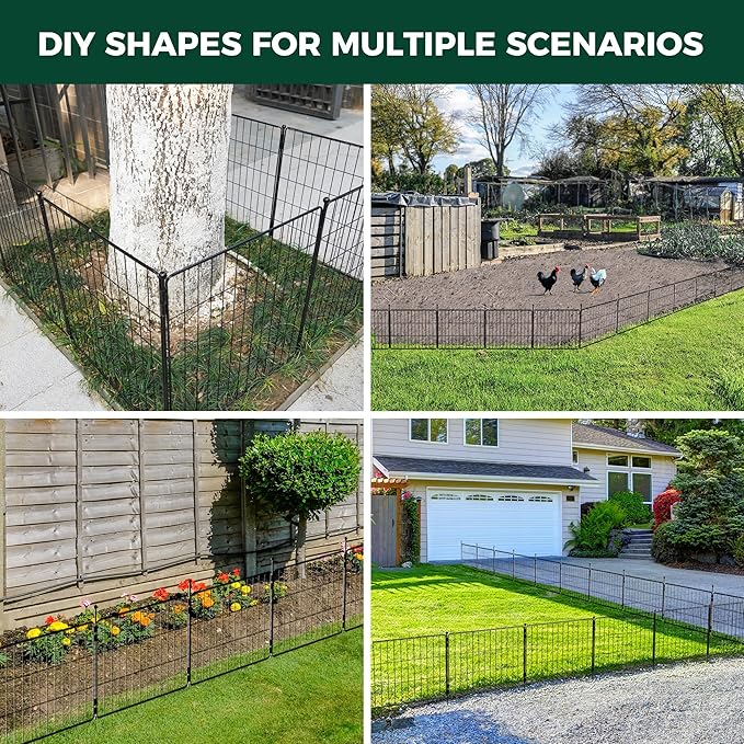 FXW Decorative Garden Fence for Yard - 32in(H) x 31.5ft(L) 16 Panels - Metal Fencing Panels - Animal Barrier Border for Dogs & Rabbits, Flower & Plant Edging
