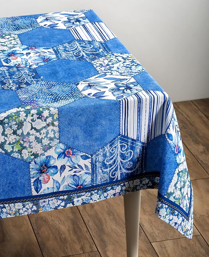 Maison d' Hermine Table Cloth Square Table 100% Cotton 60 x 60 Inches Tablecloth Reusable Decorative Everyday Use for Dining Room, Farmhouse, Home Party, Festive & Wedding Spring Summer - Summer Blues