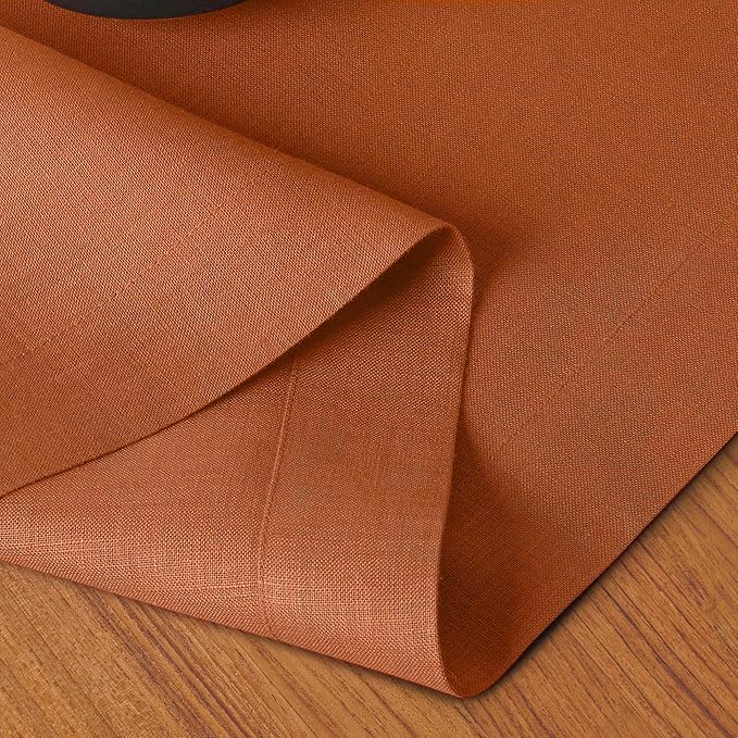 D'Moksha Homes Linen Rust Table Runner 108 Inches Long - 100% Pure Linen Dining Table Runner 14 x 108 Inch for Winter, Holiday - Machine Washable
