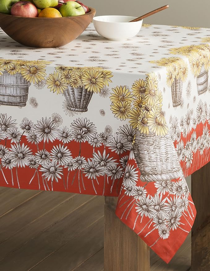 Maison d' Hermine Table Cloth Rectangle Table 100% Cotton 60 x 120 Inches Fall Tablecloth Reusable Everyday Use for Thanksgiving Christmas Decorations Dining Farmhouse Party (Bagatelle)
