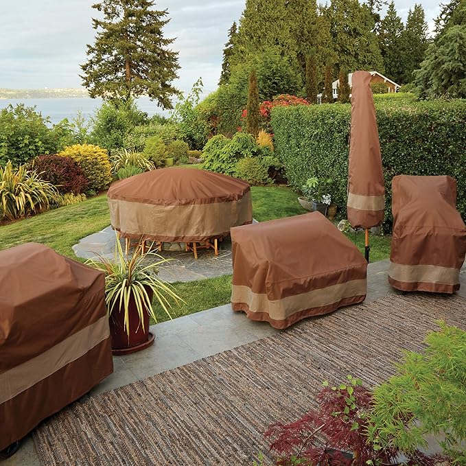 DUCKCOVERS Ultimate Waterproof Rectangular/Oval Patio Table with Chairs Cover, 107 Inch