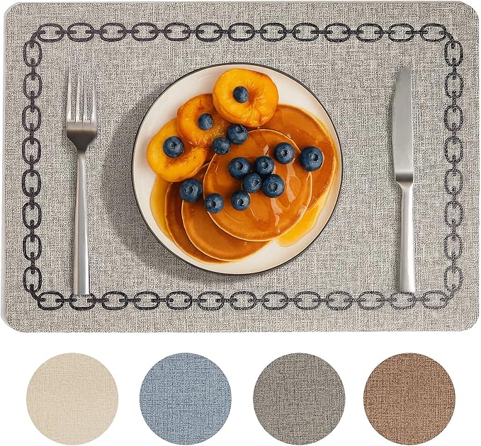 Placemats Set of 6, Heat Resistant & Waterproof Table Mats for Dining, Non Slip Scratch Proof Place Mats for Kitchen, Easy to Clean - Outdoor,Indoor Use（17x12 Inch）