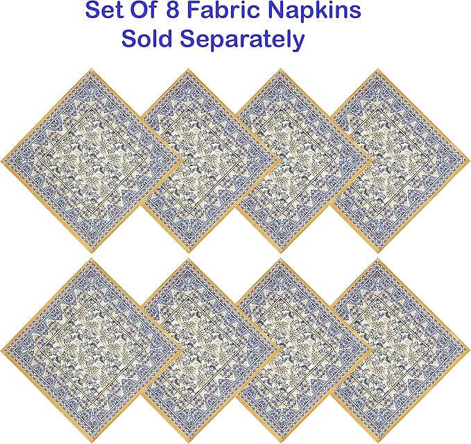 Home Bargains Plus Rectangle Fabric Tablecloth, 60 x 102 Inch, Allure Yellow and Blue Floral Bordered Print, Indoor Outdoor Stain and Water Resistant Table Cloth, Provence French Country