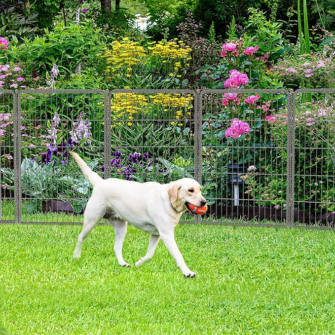 FXW Garden Fence Outdoor for The Yard – 40in(H) x 109.4ft(L) Heavy Duty Metal Animal Barrier for Dog and Rabbit, Decorative Dog Fence, 48 Panels, Silver
