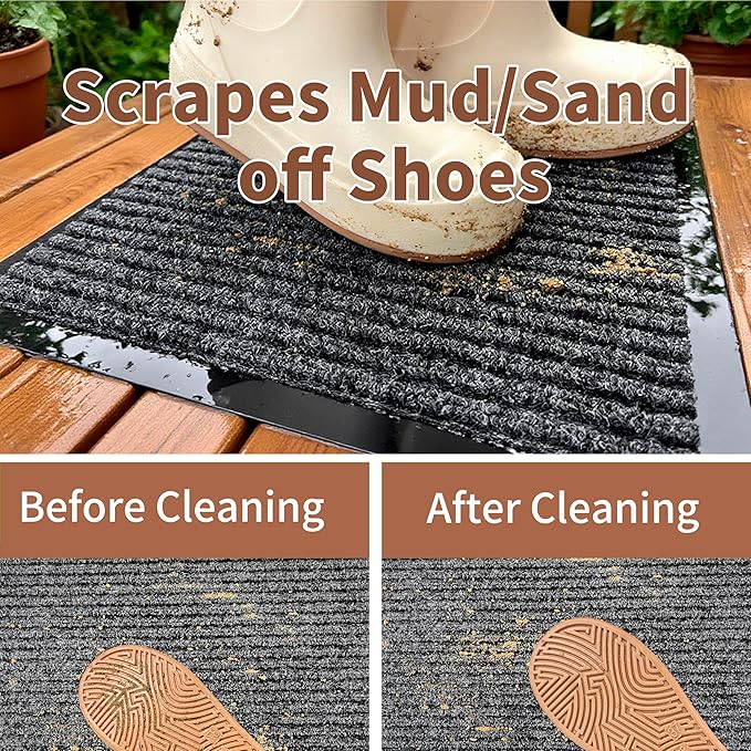 Front Door Mat Outdoor, Non-Slip and Heavy Duty Welcome Mat, Low Profile Easy Clean Indoor Outdoor Doormat for Patio Entryway with Durable PVC Backing. (Dark Grey 29.5"x17")