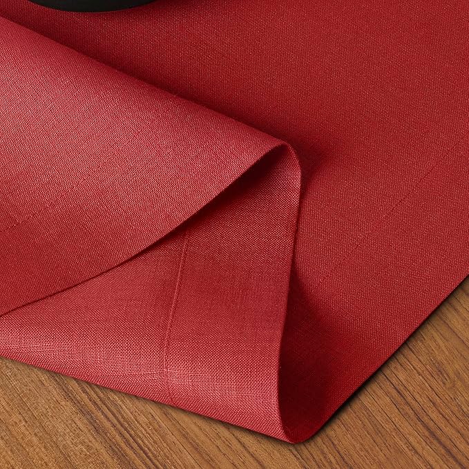 D'Moksha Homes Linen Bright Red Table Runner 108 Inches Long - 100% Pure Linen Dining Table Runner 14 x 108 Inch for Valentines, Holiday - Machine Washable